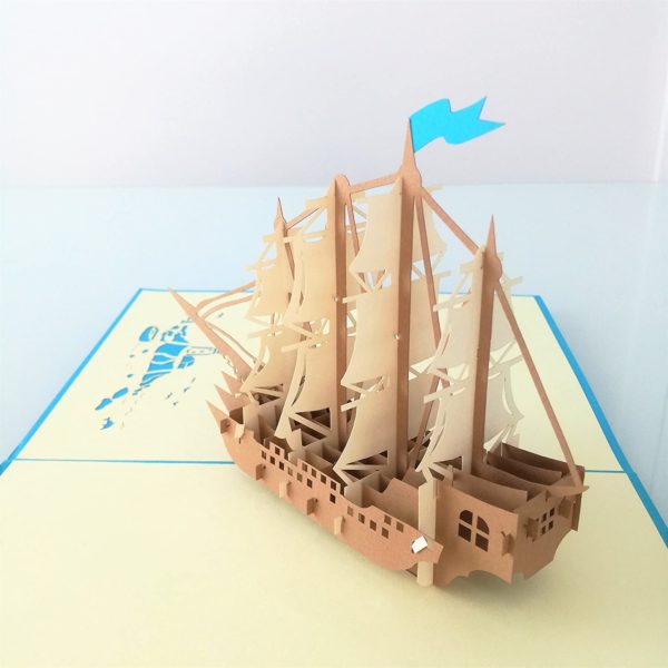 Carte de vœux "Bateau à voile 3D" faite à la main | Idées cadeaux insolites